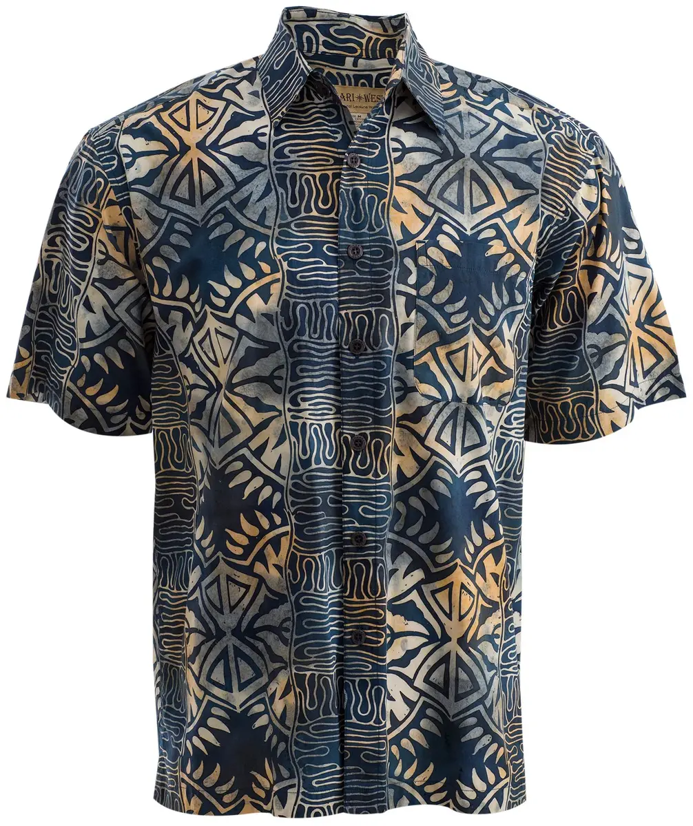 Johari West Geometric Evening Cotton Batik Shirt 2xL | Hand Printed, Naturally Pre-Shrunk - main product image