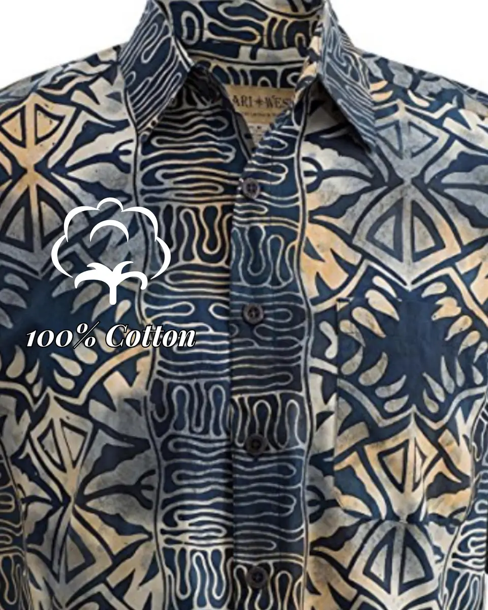 Johari West Geometric Evening Cotton Batik Shirt 2xL | Hand Printed, Naturally Pre-Shrunk - view 7