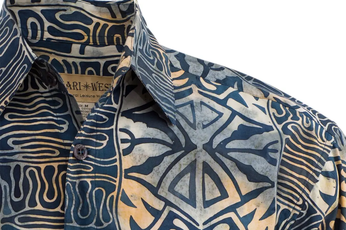 Johari West Geometric Evening Cotton Batik Shirt 2xL | Hand Printed, Naturally Pre-Shrunk - view 2