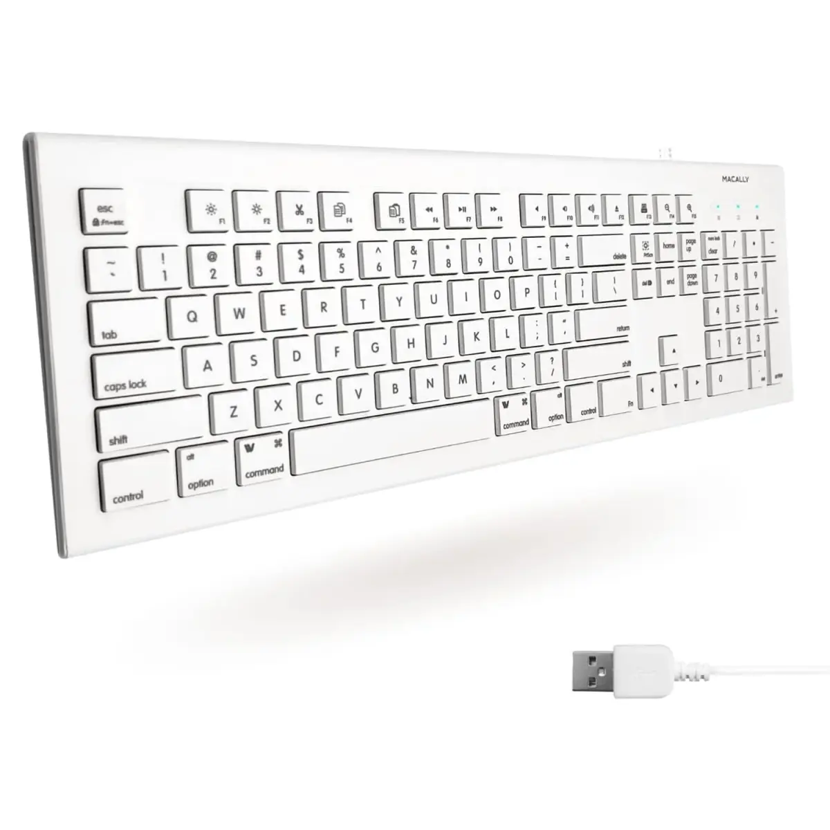 Macally MKeyE Full Size USB Wired Keyboard White | 104-Key Layout with 15 Shortcut Keys - main product image