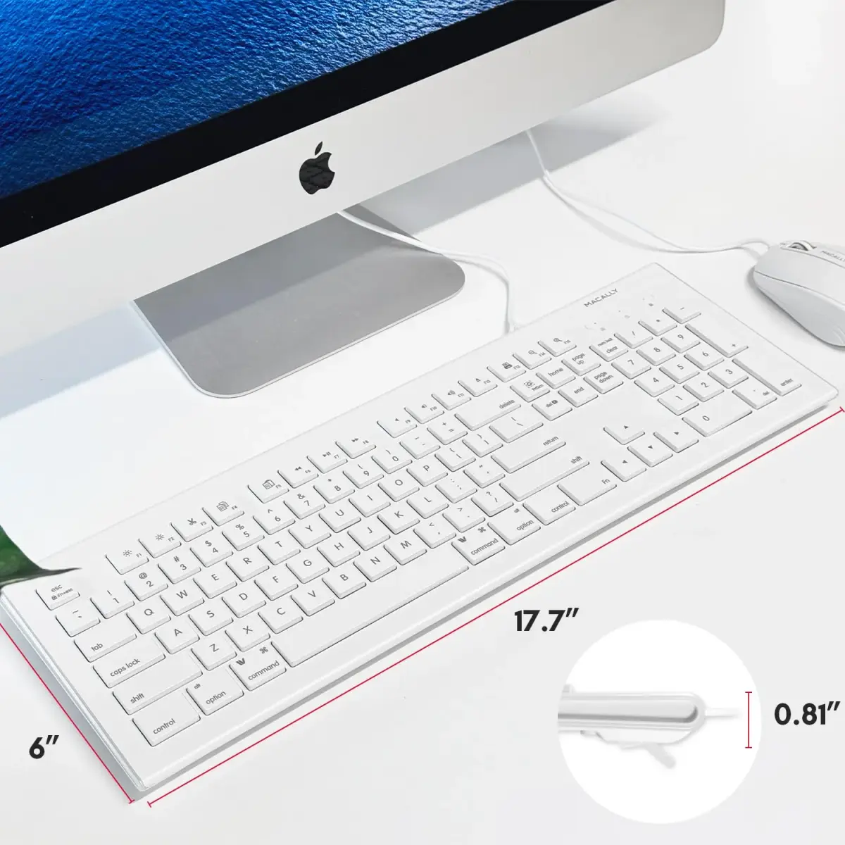 Macally MKeyE Full Size USB Wired Keyboard White | 104-Key Layout with 15 Shortcut Keys - view 7