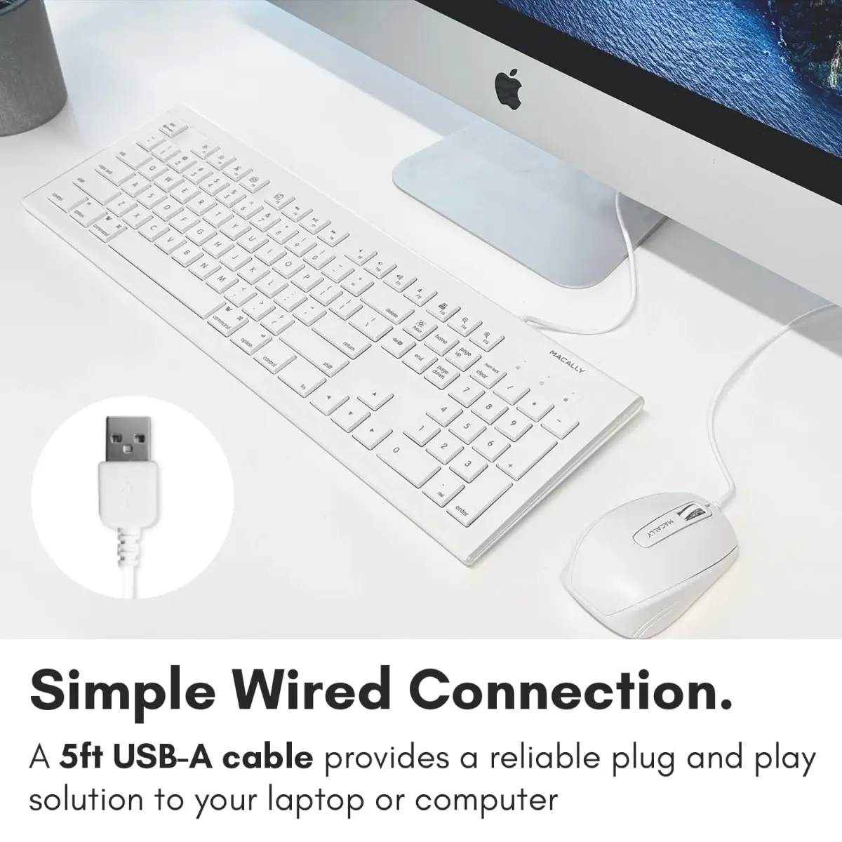 Macally MKeyE Full Size USB Wired Keyboard White | 104-Key Layout with 15 Shortcut Keys - view 2