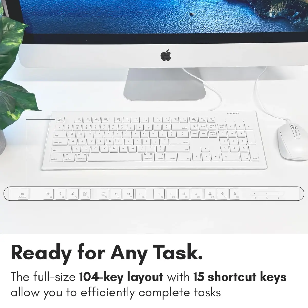 Macally MKeyE Full Size USB Wired Keyboard White | 104-Key Layout with 15 Shortcut Keys - view 4