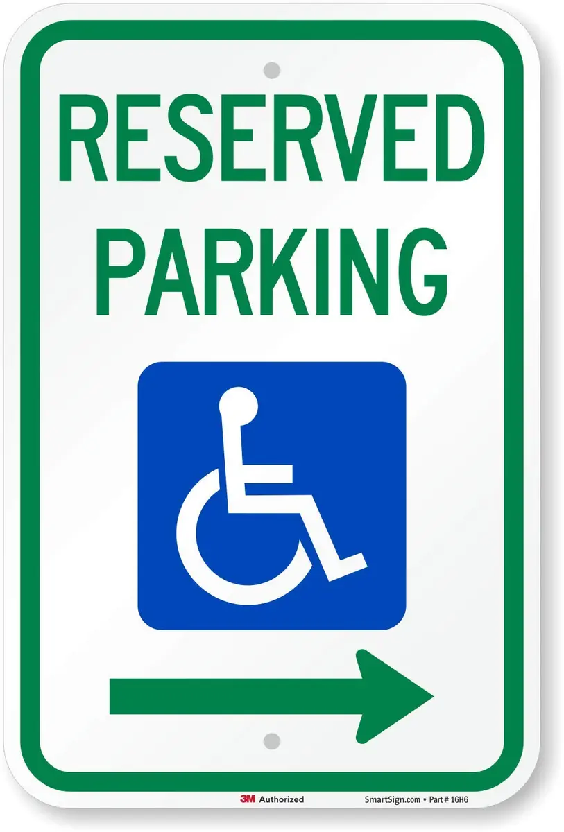 SmartSign Reserved Parking Federal Handicap Sign with Right Arrow | 12" x 18" (30cm x 45cm) 3M Reflective Aluminum - main product image