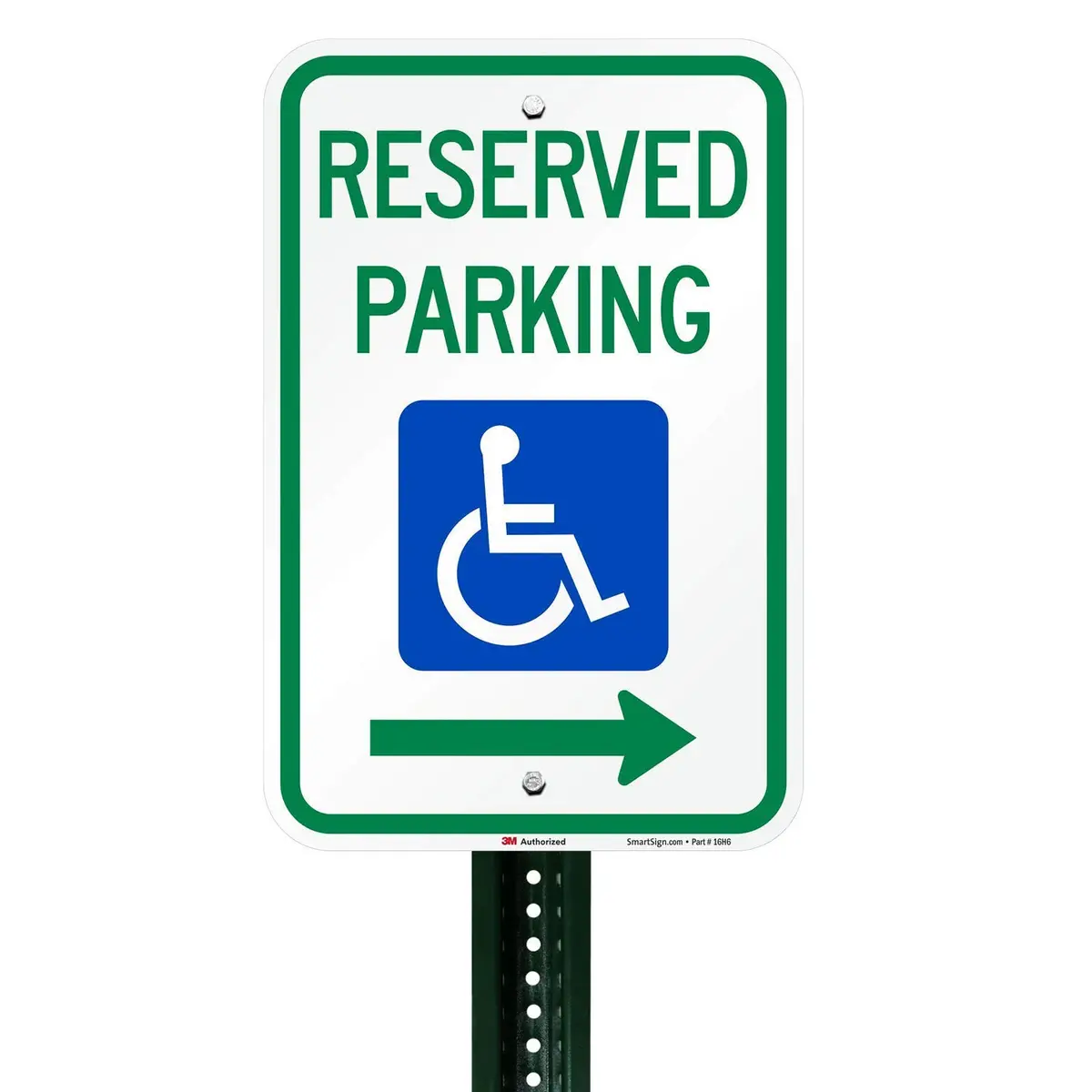 SmartSign Reserved Parking Federal Handicap Sign with Right Arrow | 12" x 18" (30cm x 45cm) 3M Reflective Aluminum - view 3