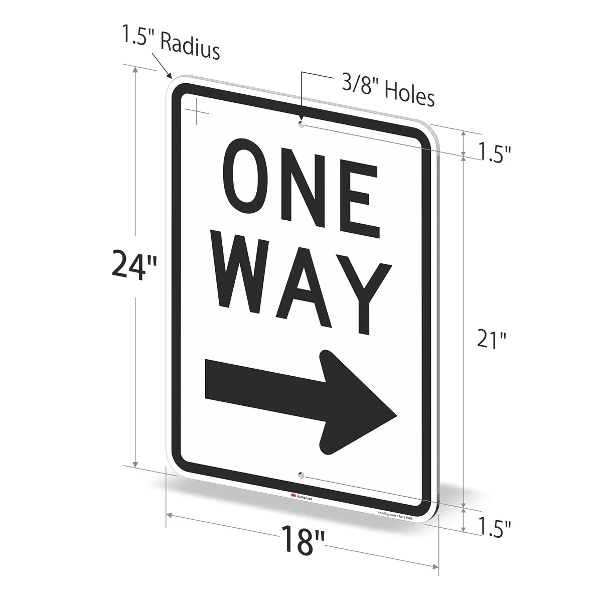 SmartSign MUTCD R6-2R 3M Engineer Grade Reflective Sign, Legend "One Way" with Right Arrow, 24" x 18" - view 7