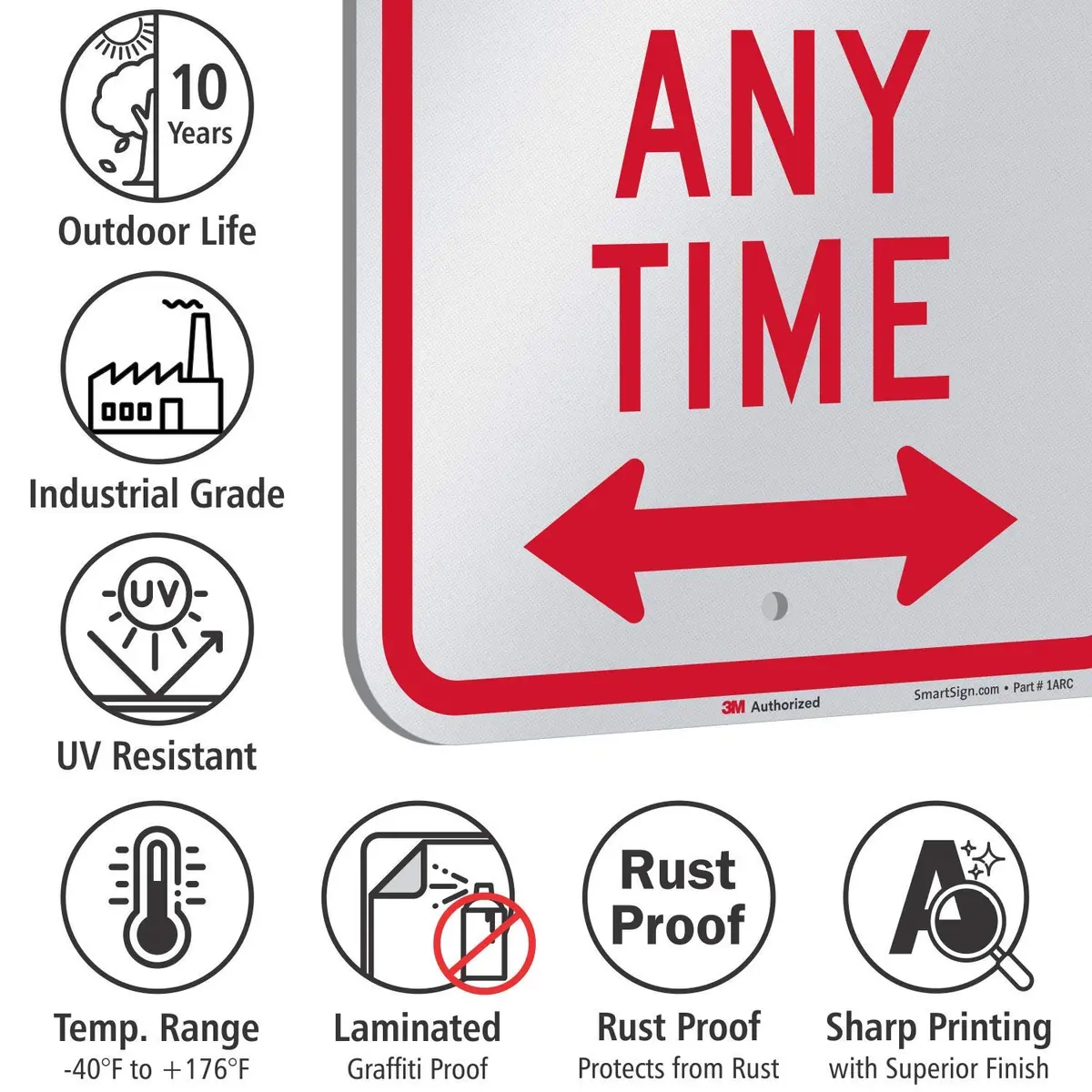SmartSign No Parking Any Time Sign 12" x 18" Aluminum Reflective Industry Grade - view 7