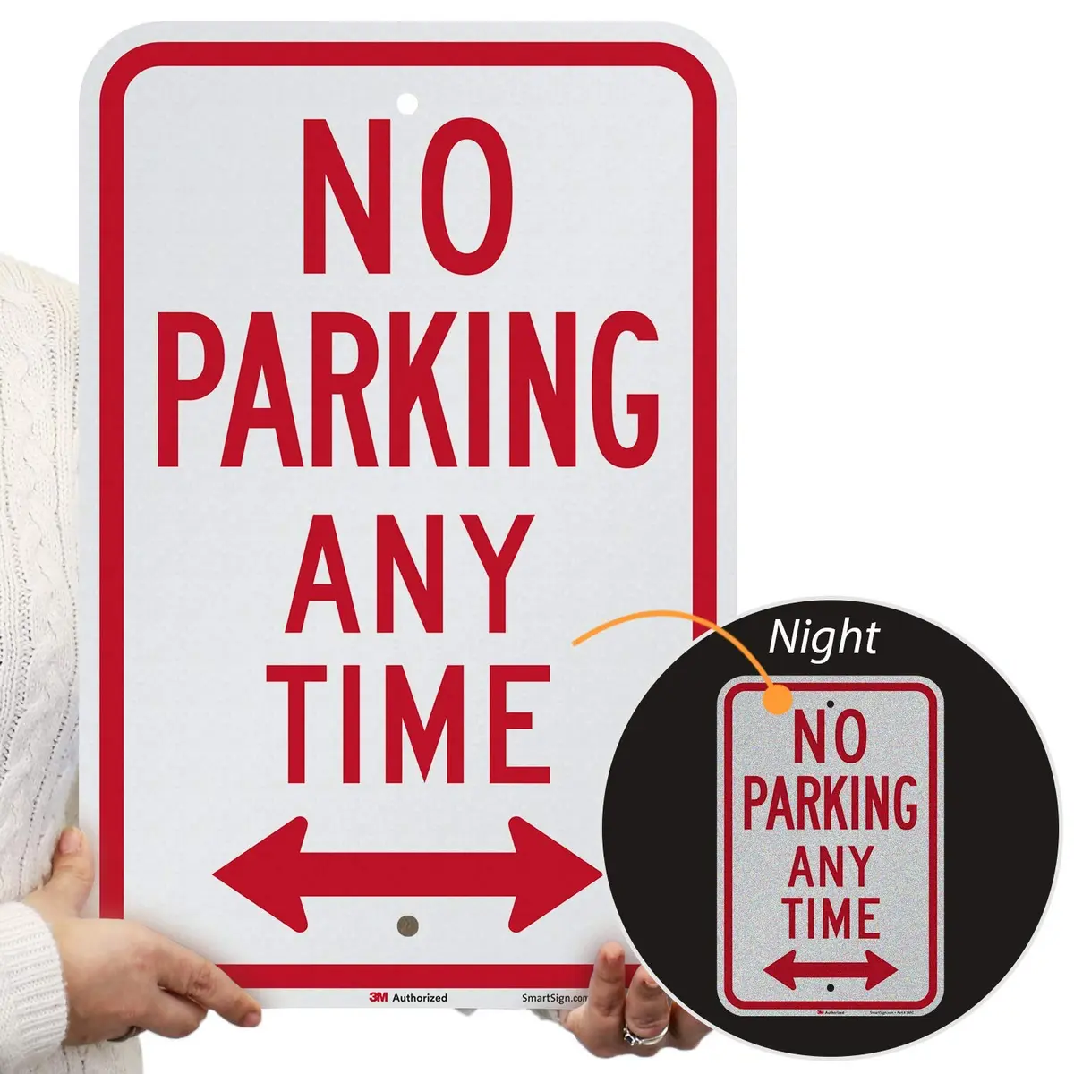SmartSign No Parking Any Time Sign 12" x 18" Aluminum Reflective Industry Grade - view 2