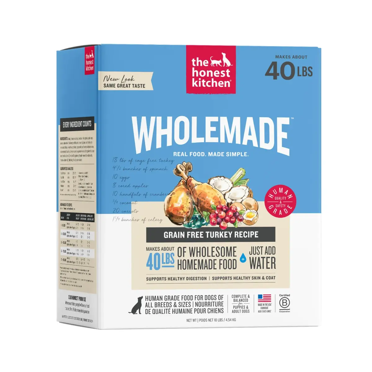 The Honest Kitchen Wholemade Grain Free Turkey Recipe Dehydrated Dog Food 10 lb (4.54 kg) | Supports Digestion & Coat - main product image