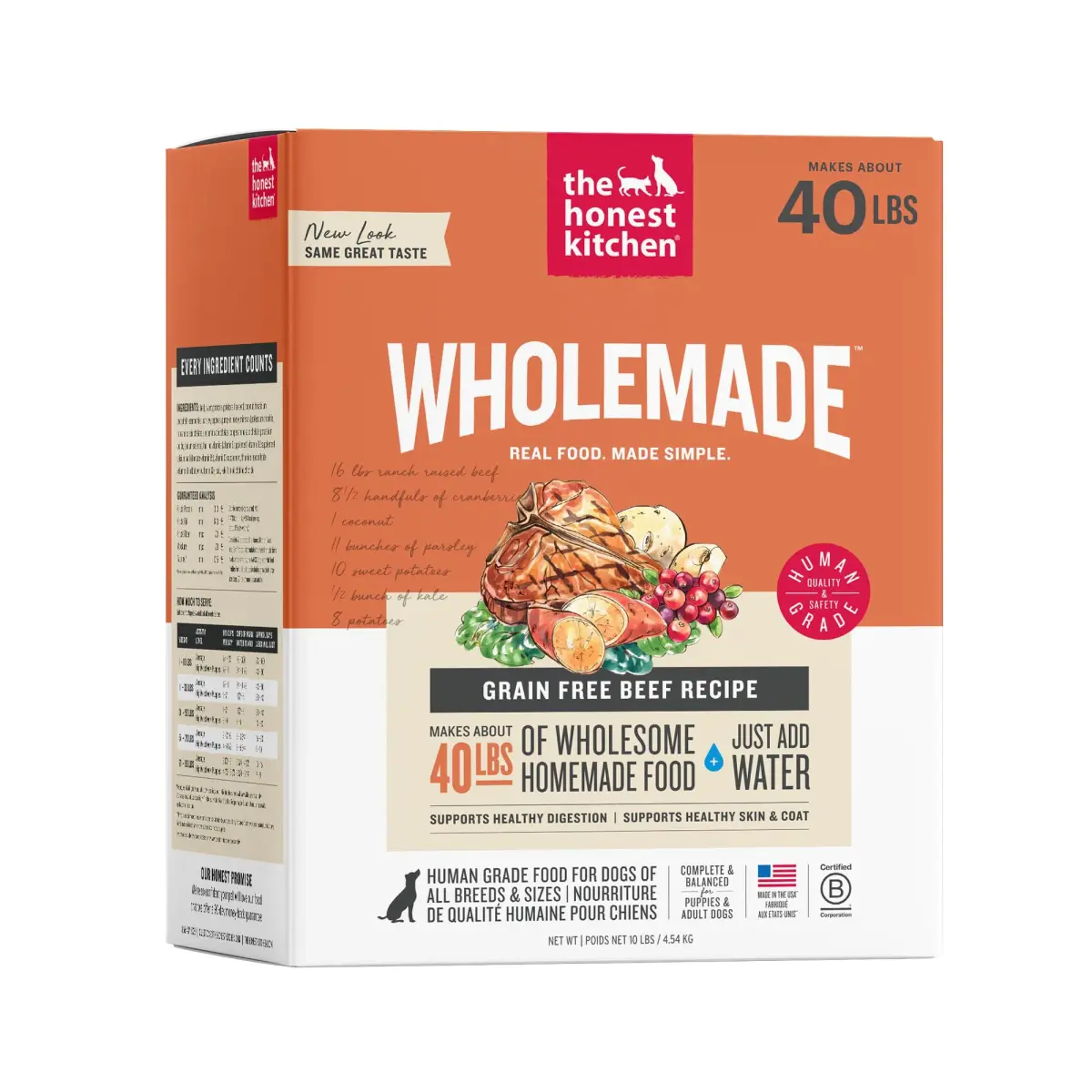 The Honest Kitchen Wholemade Grain Free Beef Recipe Dehydrated Dog Food 10 lb (4.54 kg) | Makes 40 lbs of Wholesome Food - main product image