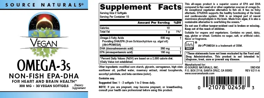 Source Naturals Vegan Omega-3s 300 mg | Vegetarian Fish Oil Alternative (70-120 chars) - view 6