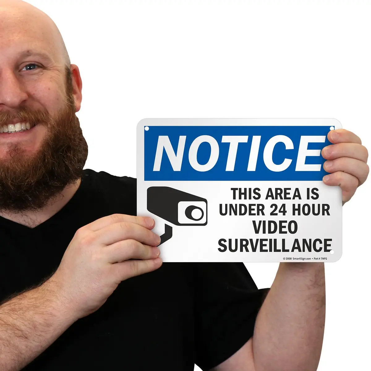 SmartSign "Notice - This Area Is Under 24 Hour Video Surveillance" Sign | 17.8 cm x 25.4 cm (7" x 10") Aluminum | Durable & Laminated - view 2