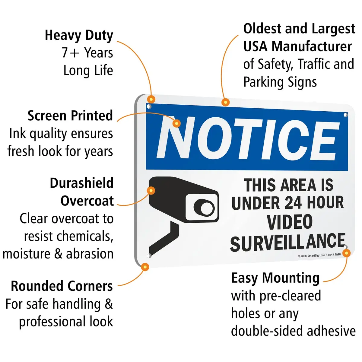 SmartSign "Notice - This Area Is Under 24 Hour Video Surveillance" Sign | 17.8 cm x 25.4 cm (7" x 10") Aluminum | Durable & Laminated - view 4