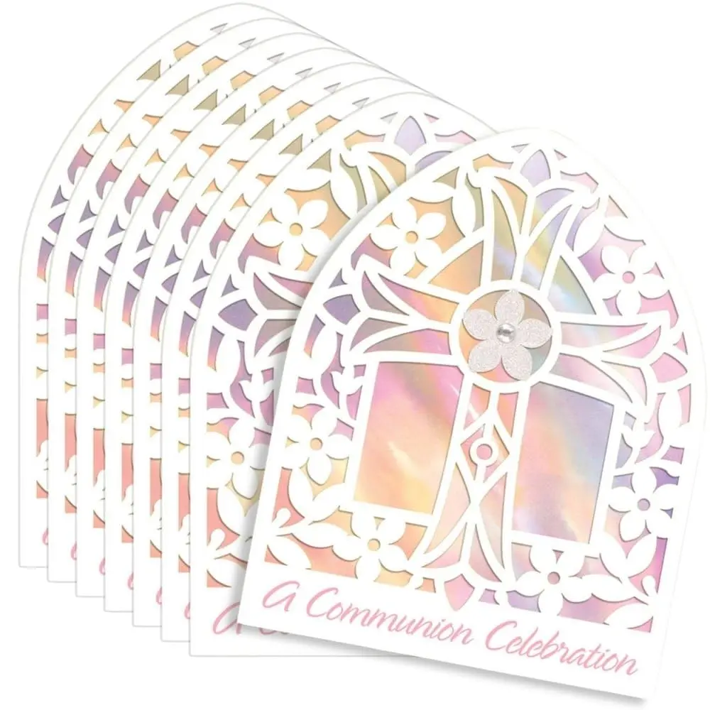 Amscan Pink Communion Greeting Card Large | Unique Religious Invitation (6.25" x 4.87") - main product image