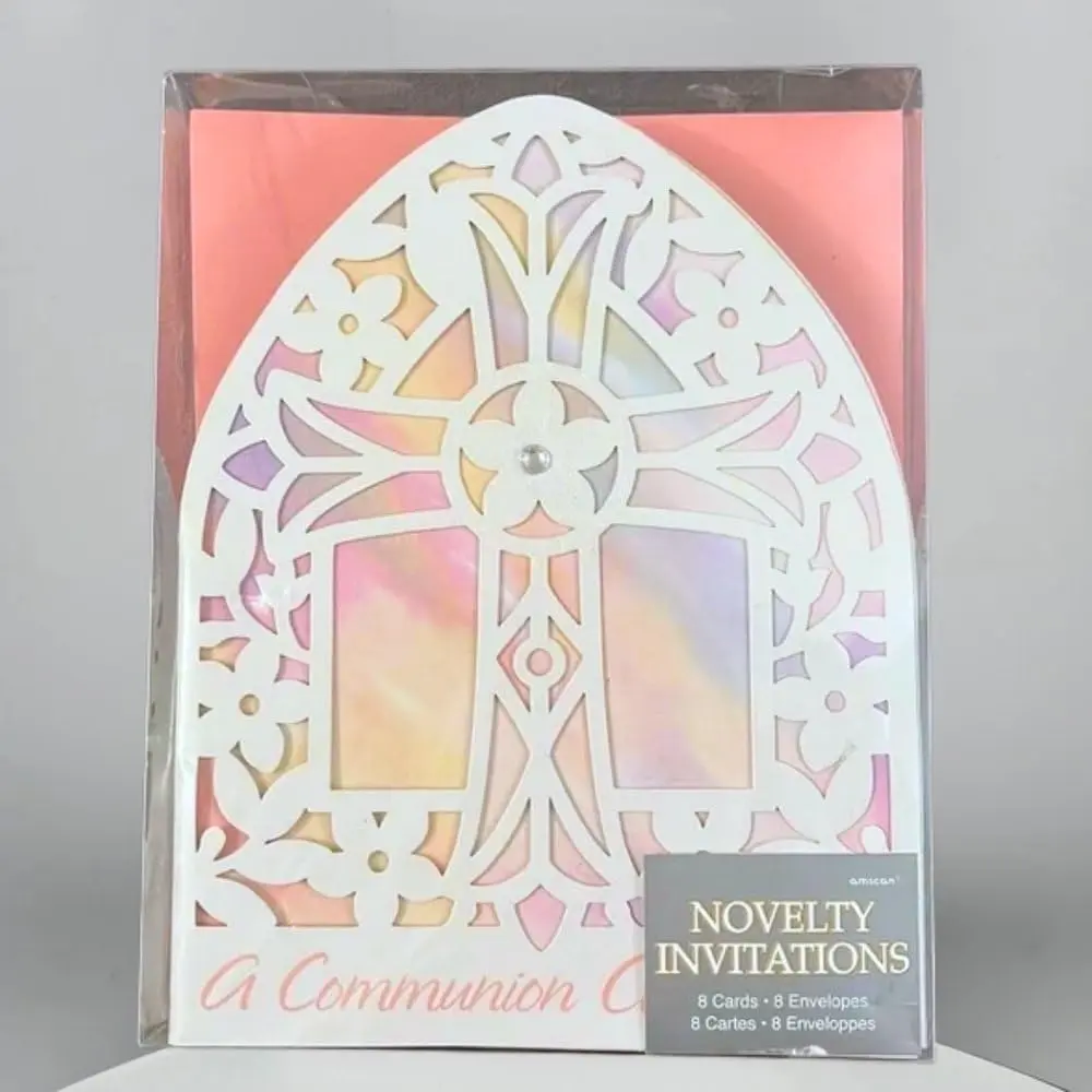 Amscan Pink Communion Greeting Card Large | Unique Religious Invitation (6.25" x 4.87") - view 5
