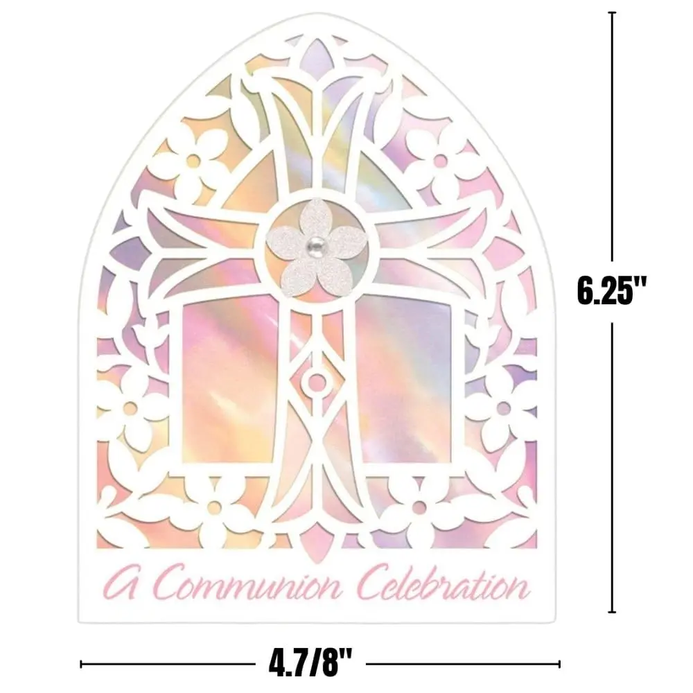 Amscan Pink Communion Greeting Card Large | Unique Religious Invitation (6.25" x 4.87") - view 2