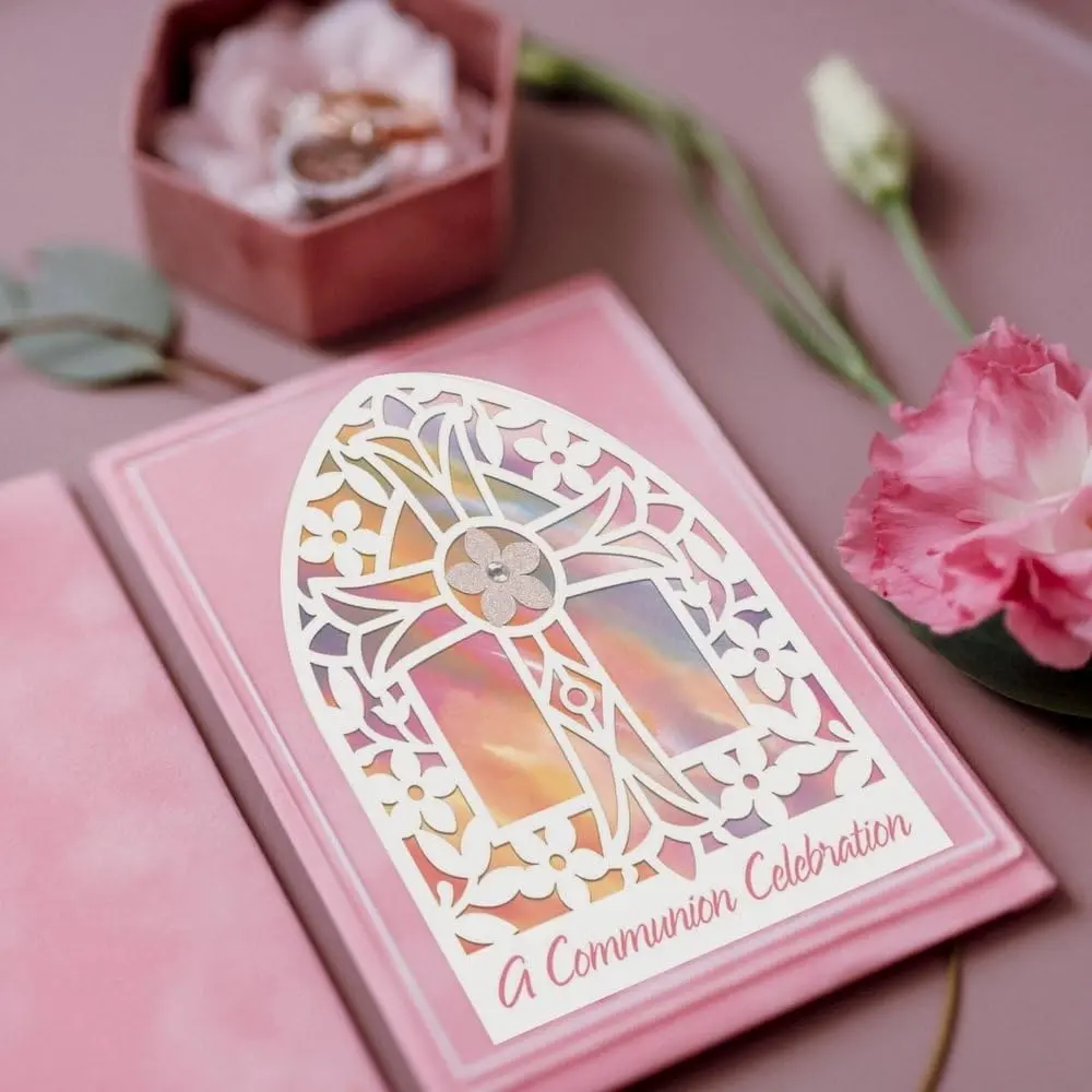 Amscan Pink Communion Greeting Card Large | Unique Religious Invitation (6.25" x 4.87") - view 3