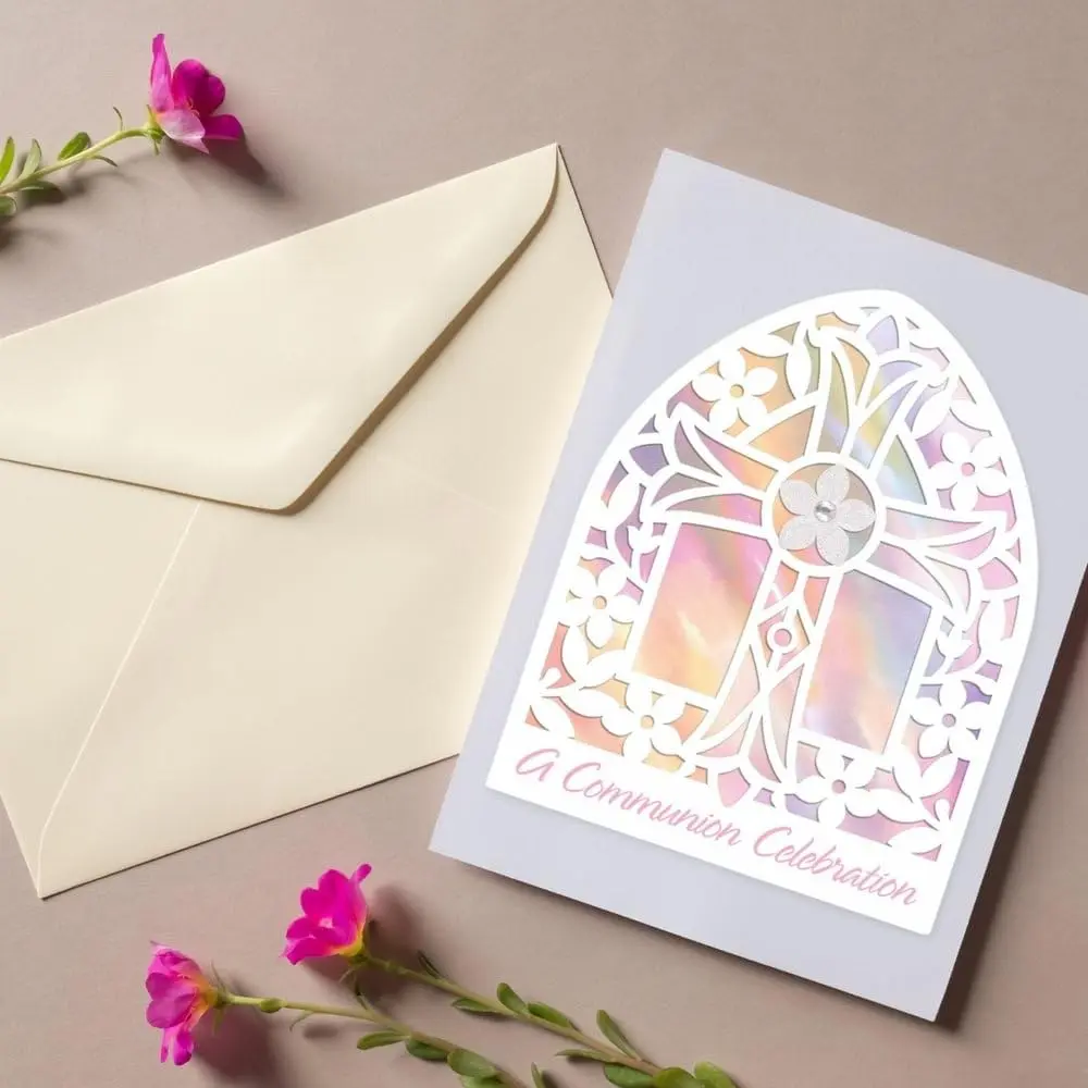 Amscan Pink Communion Greeting Card Large | Unique Religious Invitation (6.25" x 4.87") - view 4