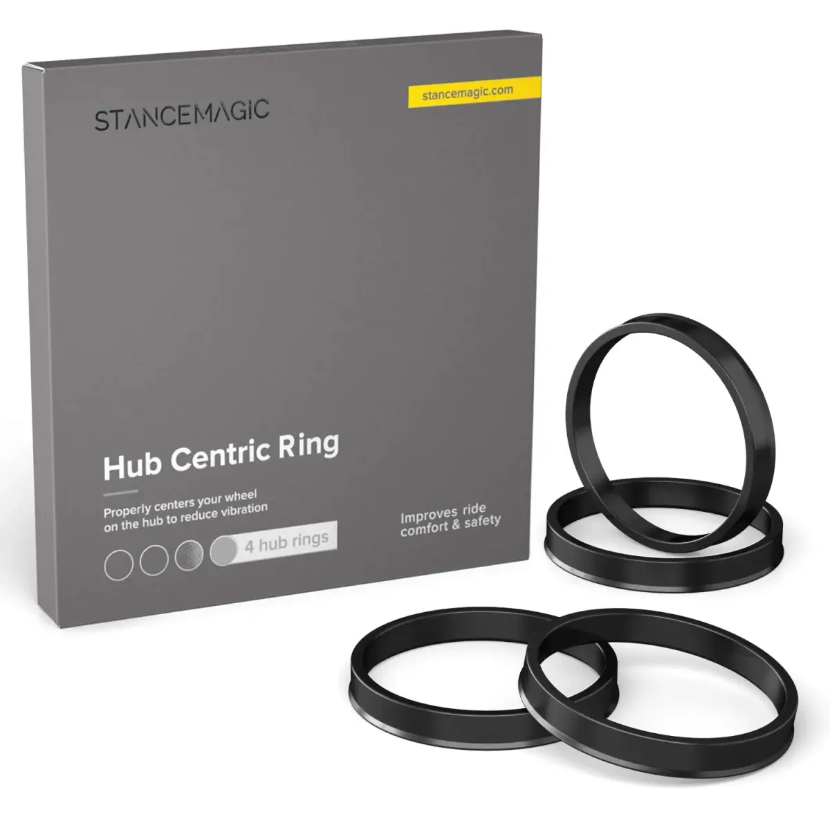 StanceMagic Hubcentric Rings 67.1mm ID to 72.6mm OD | Polycarbonate Wheel Hub Rings (Pack of 4) - main product image