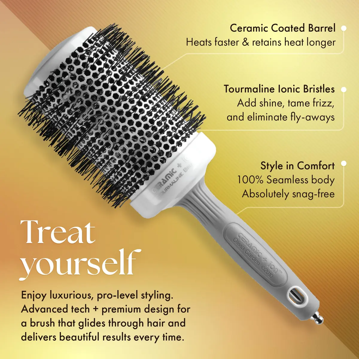 Olivia Garden Ceramic + Ion Round Thermal Hair Brush 3.5" Diameter | Vented Ceramic Barrel for Faster Styling - view 3