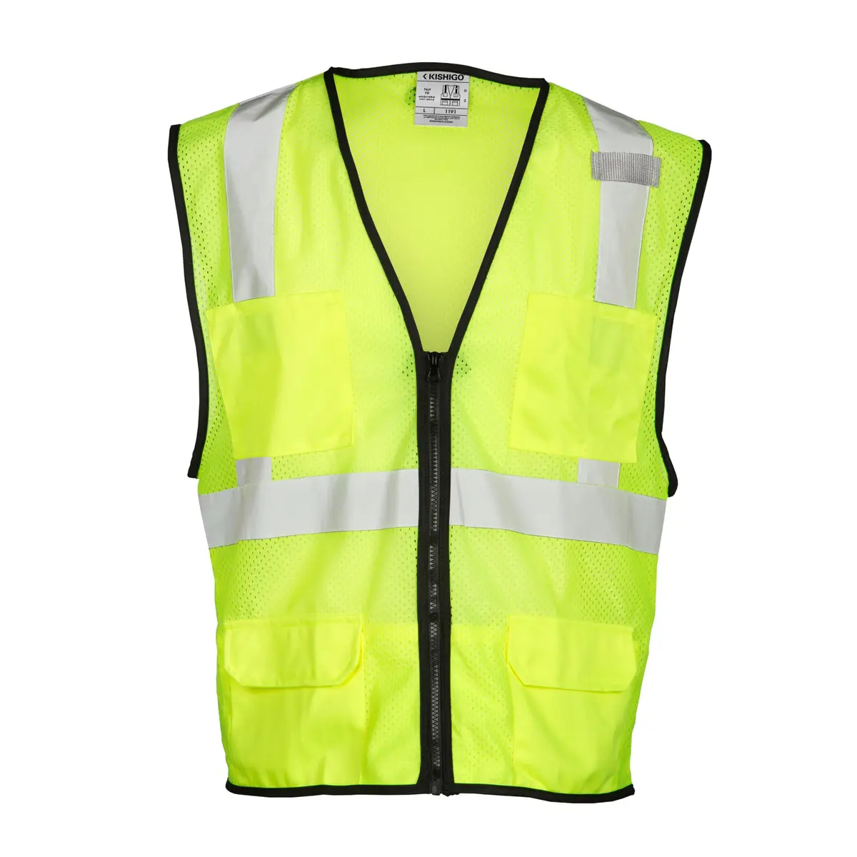 Kishigo 1191 Economy Series Ultra Cool Mesh 6 Pocket Vest, Fits 2X-Large and 3X-Large, Lime | ANSI 107 Type R Class 2 High-Visibility Vest - main product image