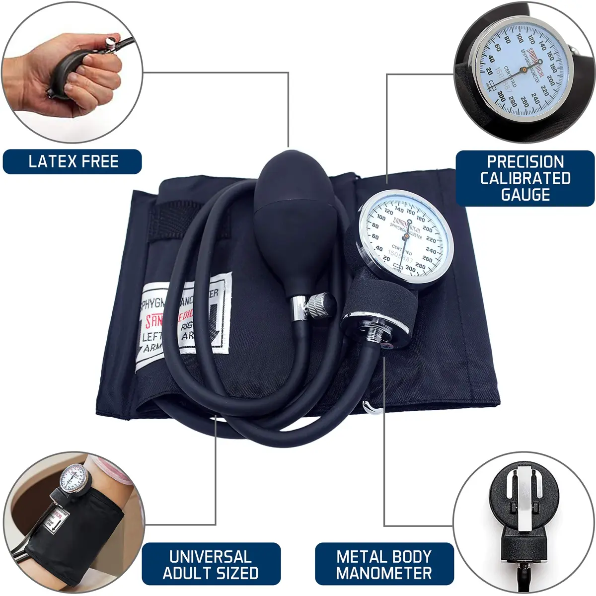 Santamedical Adult Deluxe Aneroid Sphygmomanometer Black | Accurate BP Readings for Confidence - view 4