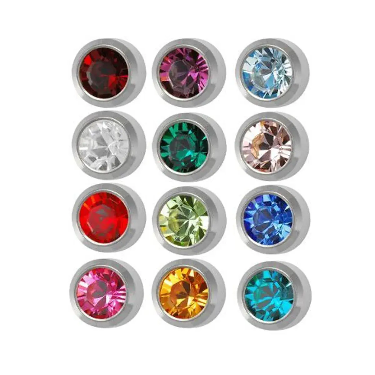Caflon Surgical Steel 4mm Birthstone Stud Earrings 12 Pairs | Glass & Steel - main product image