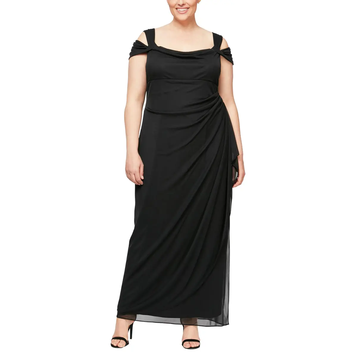 Alex Evenings Plus Size Long Cold Shoulder Dress with Ruched Skirt | Elegant Evening Wear (70-120 chars) - main product image