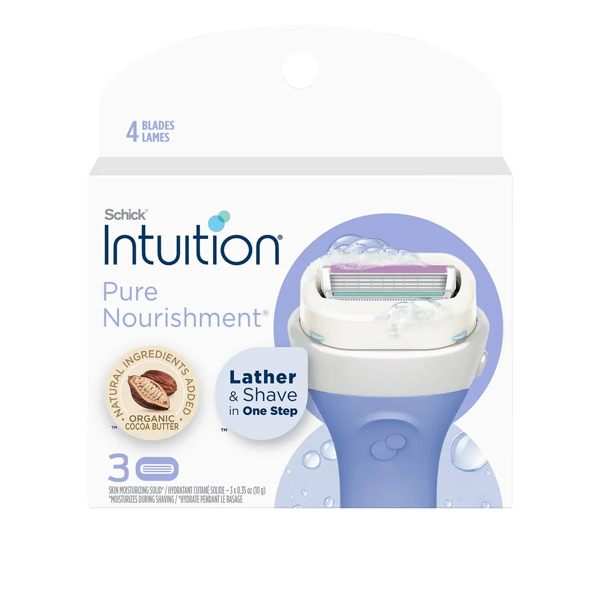 Schick Intuition Pure Nourishment Womens Razor Refills with Coconut Milk & Almond Oil, 3 Count (Pack of 1) | 4 Blades, Pivoting Head, Moisturizing Strip - main product image
