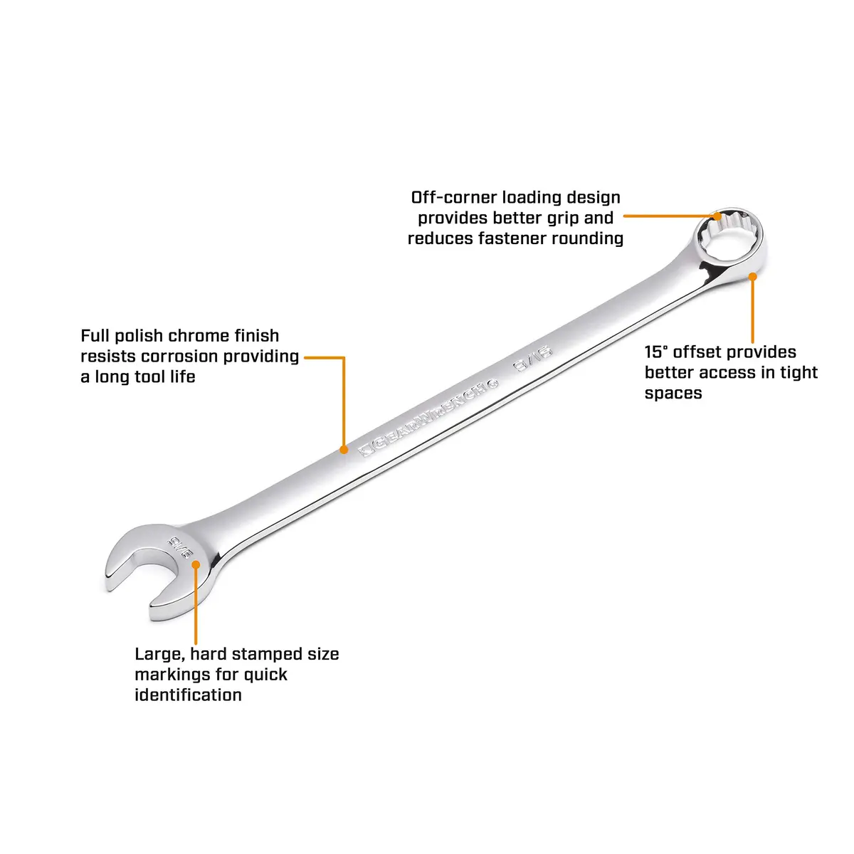 GEARWRENCH Long Pattern Combination Wrench 25mm | 12 Point, Rust-Resistant Alloy Steel, 14.1 inches (35.8 cm) - view 2