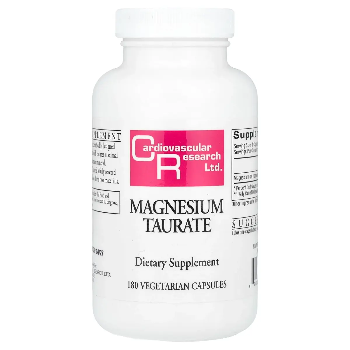 Cardiovascular Research Magnesium Taurate 125 mg Capsules (180 Count) | Vegetarian & Kosher Mineral Supplement - main product image