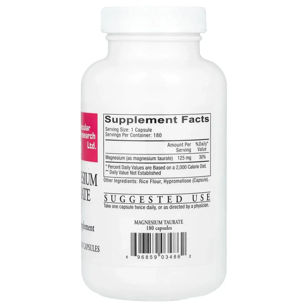 Cardiovascular Research Magnesium Taurate 125 mg Capsules (180 Count) | Vegetarian & Kosher Mineral Supplement - view 2