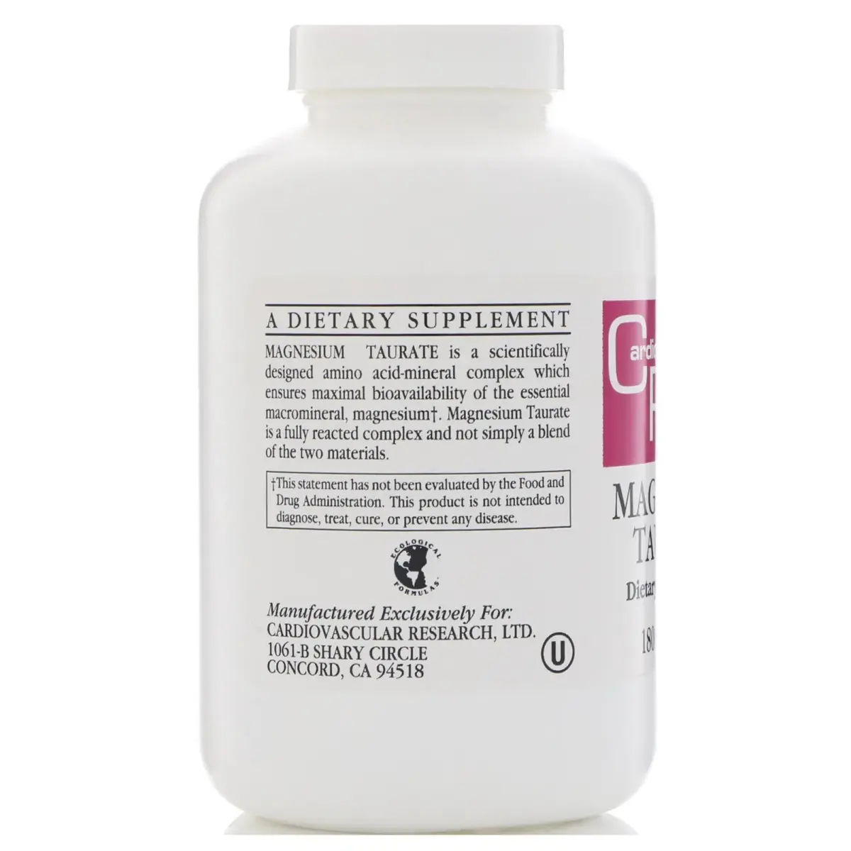 Cardiovascular Research Magnesium Taurate 125 mg Capsules (180 Count) | Vegetarian & Kosher Mineral Supplement - view 3