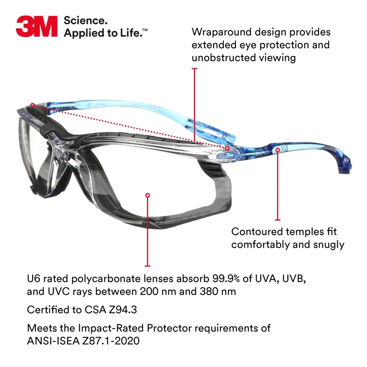 3M Virtua CCS Safety Glasses with Anti-Fog Clear Lens & Foam Gasket | ANSI Z87.1 Certified - view 2