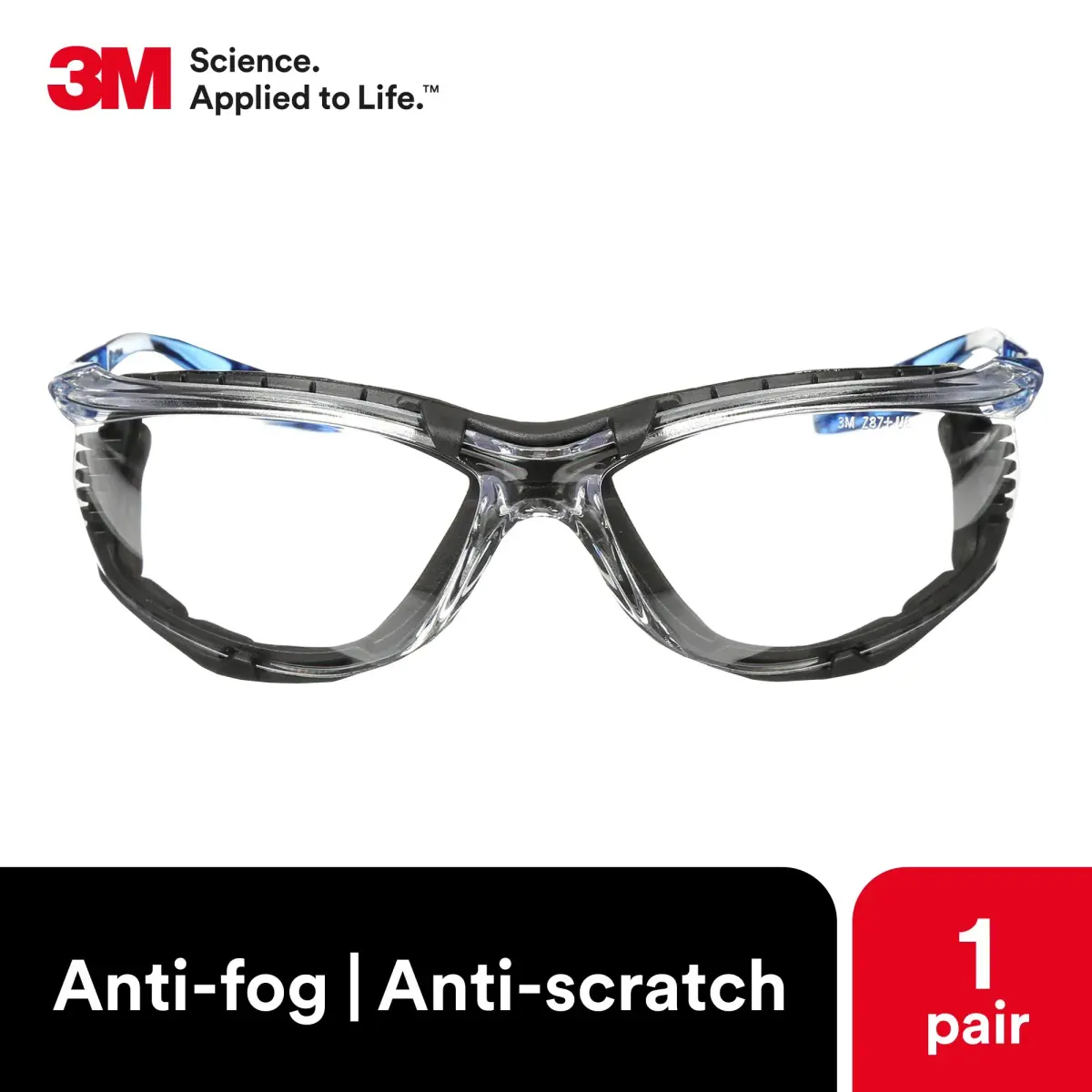 3M Virtua CCS Safety Glasses with Anti-Fog Clear Lens & Foam Gasket | ANSI Z87.1 Certified - view 3