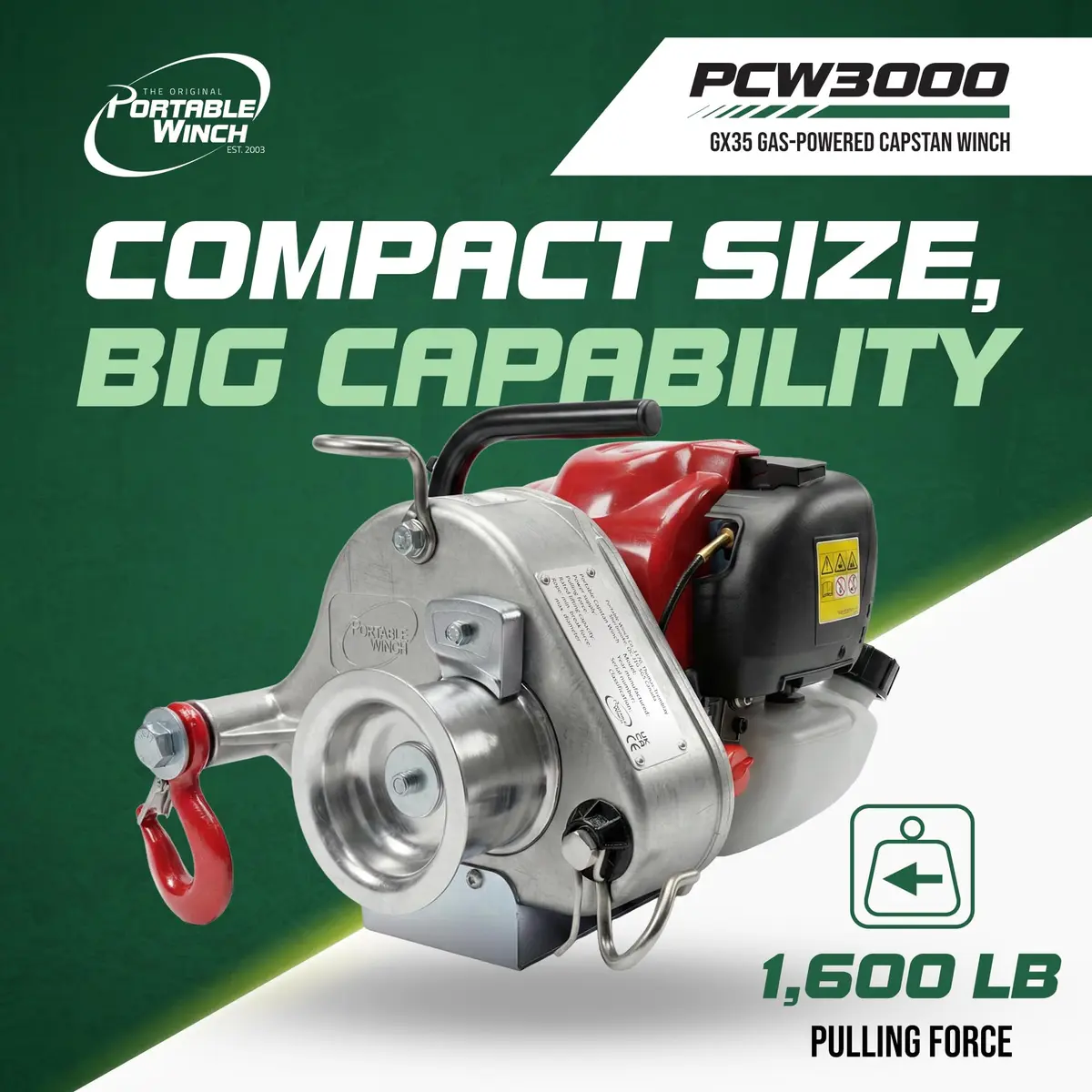 Portable Winch Gas/Battery Capstan Power Rigging Tool for Heavy Pulling | 1600 lb Force, Compact & Rugged - view 2