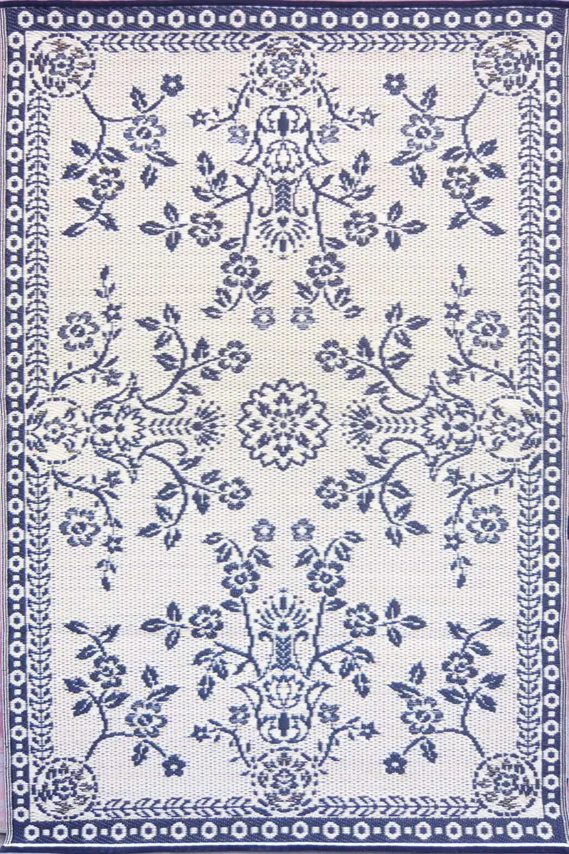 Mad Mats Outdoor Rug, Reversible Plastic Mat for Patio, Porch, Deck, Kitchen & Bath, Garland, 4' x 6', Blue White | Fade-Proof & Stain-Resistant - view 6