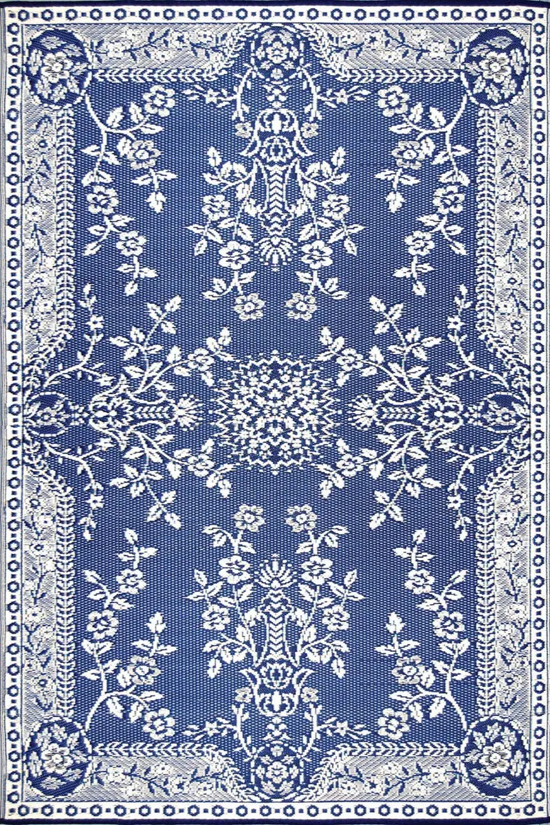 Mad Mats Outdoor Rug, Reversible Plastic Mat for Patio, Porch, Deck, Kitchen & Bath, Garland, 4' x 6', Blue White | Fade-Proof & Stain-Resistant - main product image
