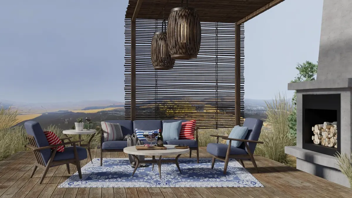 Mad Mats Outdoor Rug, Reversible Plastic Mat for Patio, Porch, Deck, Kitchen & Bath, Garland, 4' x 6', Blue White | Fade-Proof & Stain-Resistant - view 8