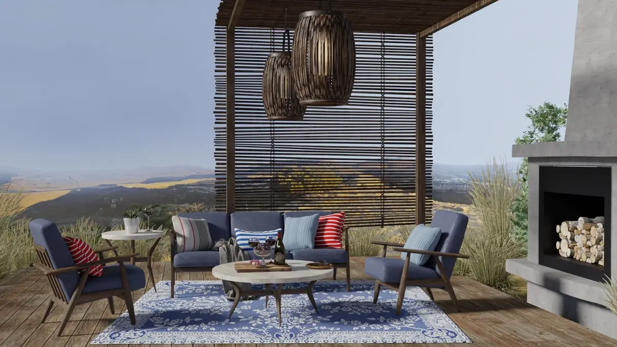 Mad Mats Outdoor Rug, Reversible Plastic Mat for Patio, Porch, Deck, Kitchen & Bath, Garland, 4' x 6', Blue White | Fade-Proof & Stain-Resistant - view 9