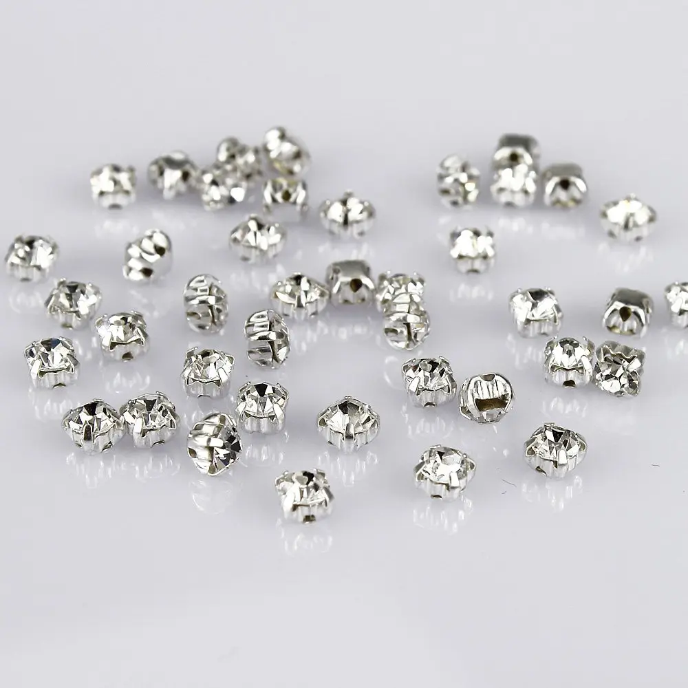 LolliBeads Crystal Ringed Sew-On Rhinestones 5mm (0.197 inches) | AAA Quality Czech Glass with Silver-Plated Brass Prongs - main product image