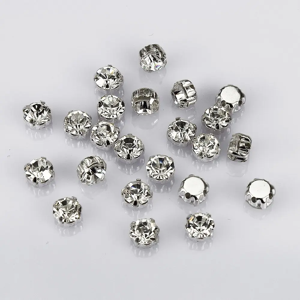 LolliBeads Crystal Ringed Sew-on Rhinestones 6mm (0.24 inches) | AAA Quality Glass with Silver Plated Brass Prongs - main product image