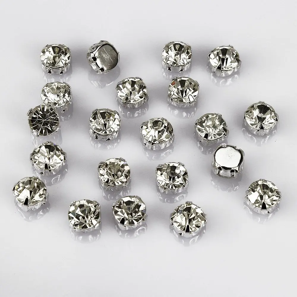 LolliBeads 50 Pcs Crystal Sew-On Rhinestones 8 mm | Silver Plated Brass Base for Jewelry & Crafts - main product image