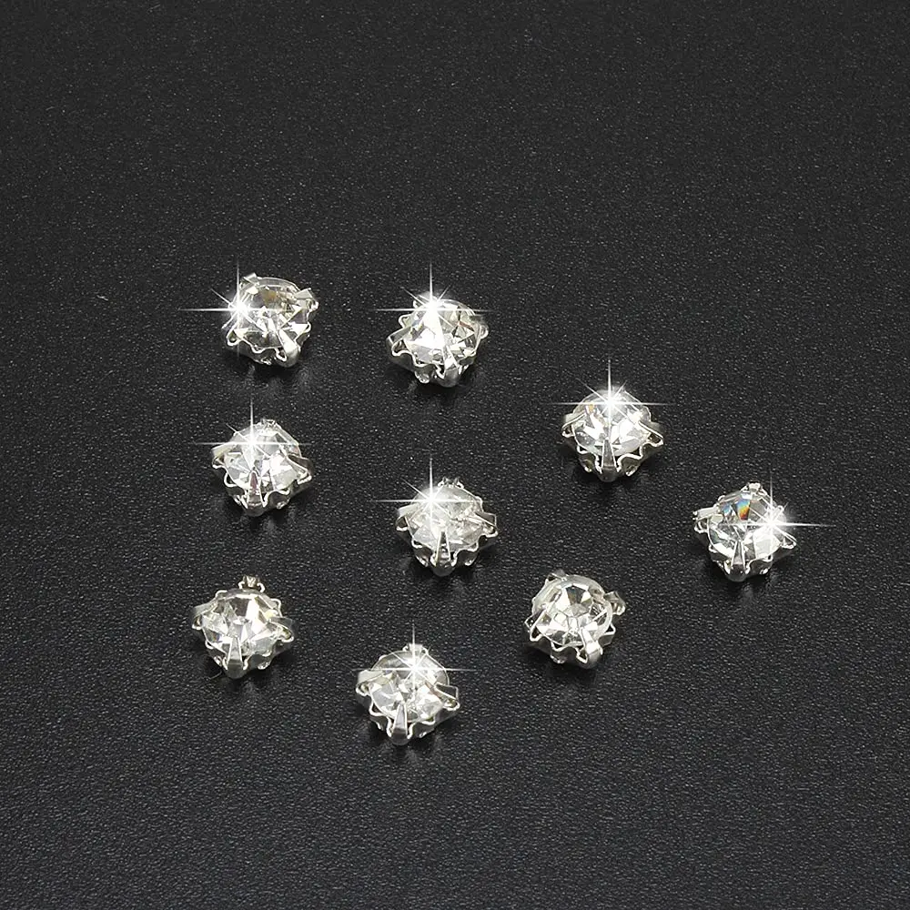 LolliBeads Crystal Ringed Sew-On Rhinestones 4mm (100 Pcs) | AAA Quality Czech Glass with Silver-Plated Brass Base - view 2