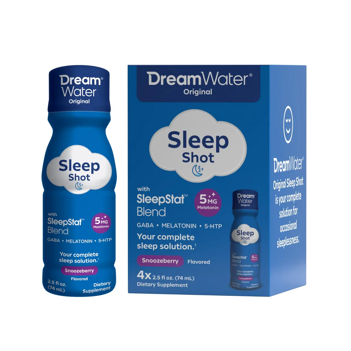 Dream Water Sleep Aid Supplement Drink; Melatonin 5mg, GABA, 5-HTP; Zero Sugar, Natural Flavors, No Added Colors, 2.5 oz Liquid Sleep Shots, Snoozeberry, 4-Count | Supports restful sleep - main product image