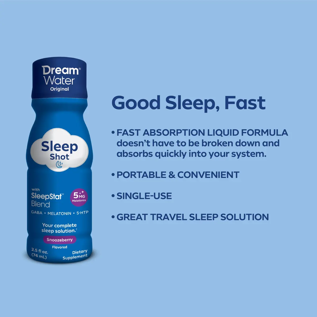 Dream Water Sleep Aid Supplement Drink; Melatonin 5mg, GABA, 5-HTP; Zero Sugar, Natural Flavors, No Added Colors, 2.5 oz Liquid Sleep Shots, Snoozeberry, 4-Count | Supports restful sleep - view 8