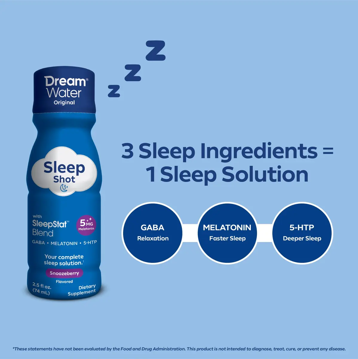 Dream Water Sleep Aid Supplement Drink; Melatonin 5mg, GABA, 5-HTP; Zero Sugar, Natural Flavors, No Added Colors, 2.5 oz Liquid Sleep Shots, Snoozeberry, 4-Count | Supports restful sleep - view 3