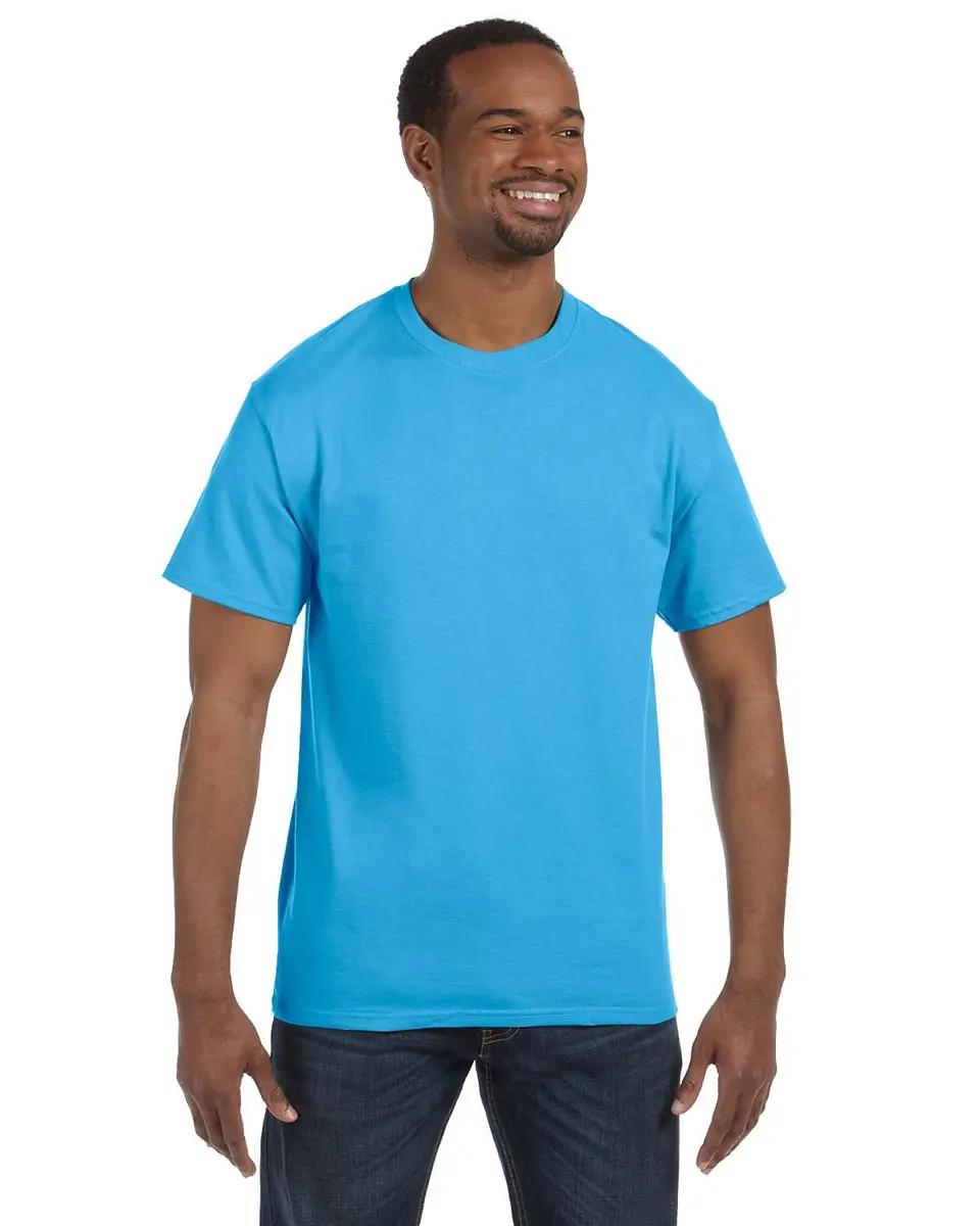 Hanes TAGLESS® T-Shirt | Crew Neck, Short Sleeve, Cotton, Regular Fit (6.1 oz, Aquatic Blue) - view 2