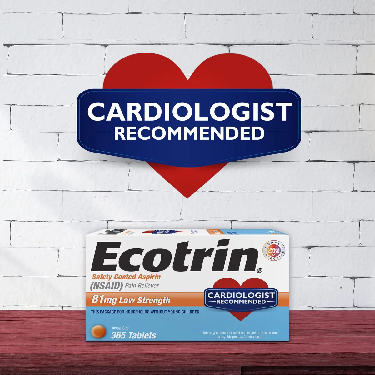 Ecotrin Low Strength Aspirin 81mg | Heart & Stomach Safe, 365 Tablets - view 2