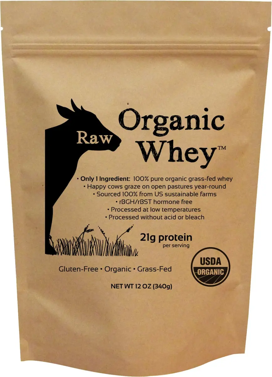 Raw Organic Whey Protein Powder, Grass Fed, Unflavored | 12 oz | 100% USDA Organic, No Fillers, Made in USA - main product image